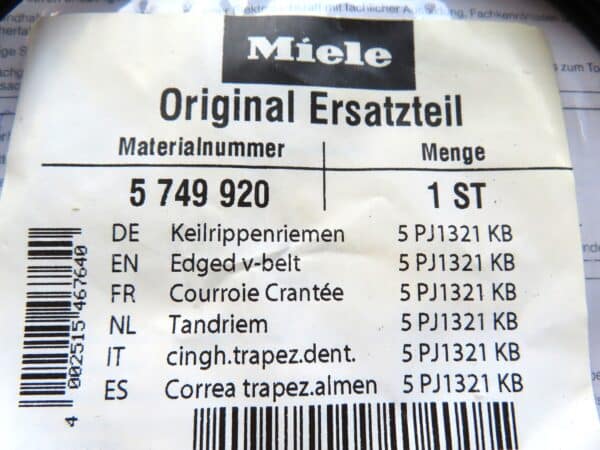 MIELE F/L WASHER EDGED V-BELT 1320 05749920 - Image 3