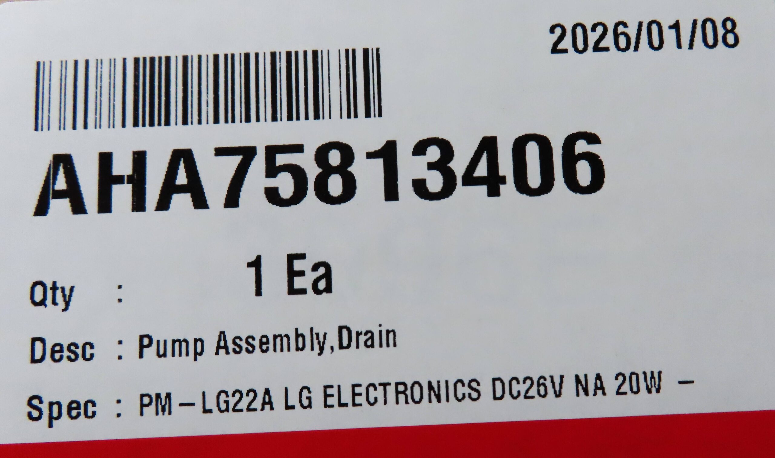 LG WASHING MACHINE DRAIN PUMP AHA75813406 - Image 2